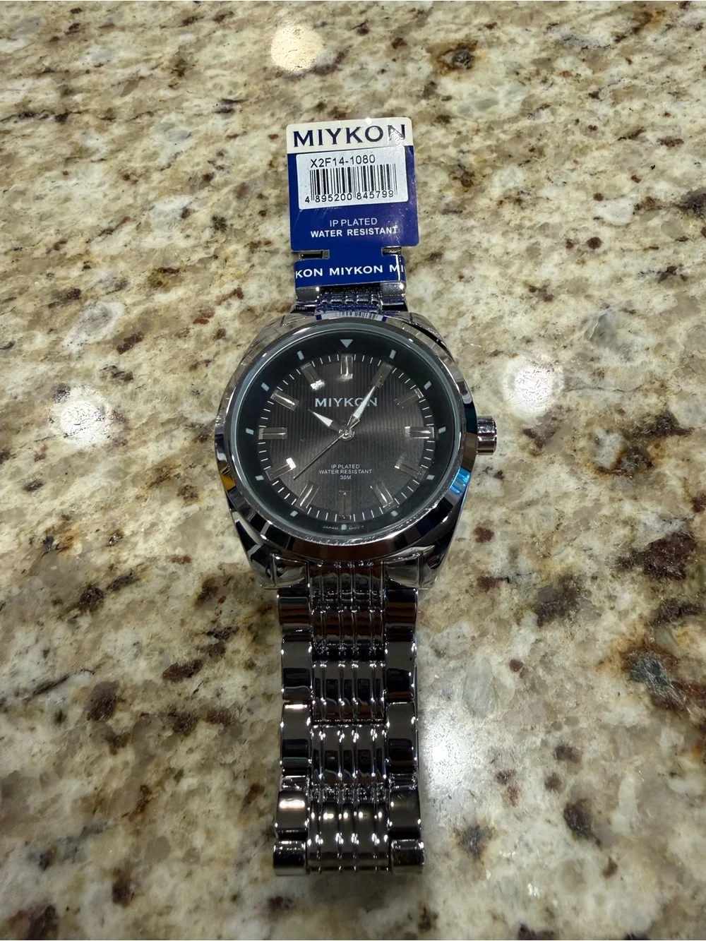 Miykon Men's Silver Stainless Steel Quartz Watch - Water-Resistant, Black Dial